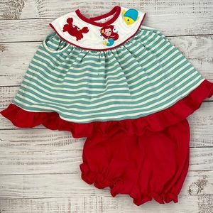 Little Mermaid Embroidered shirt and shorts set, Stitchy Fish brand, 2T